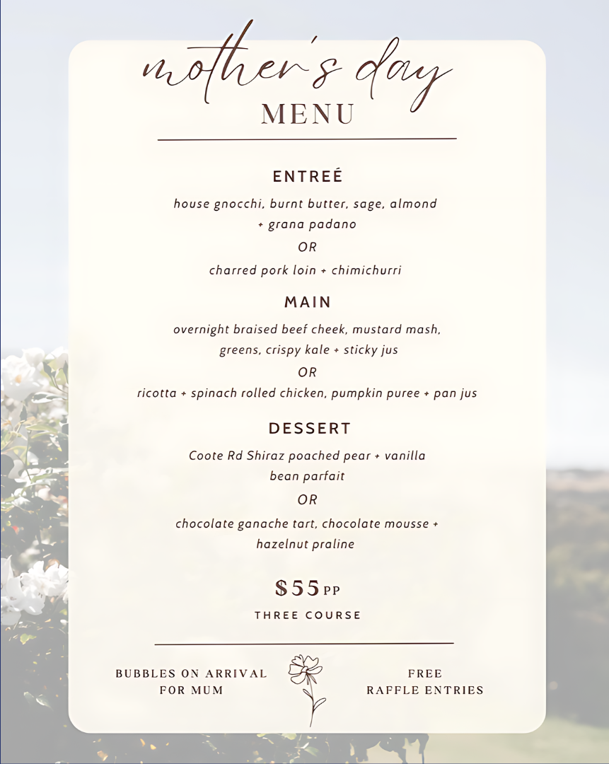 Mothers Day Lunch Menu @ Victor Harbor Golf Club by 4ORE