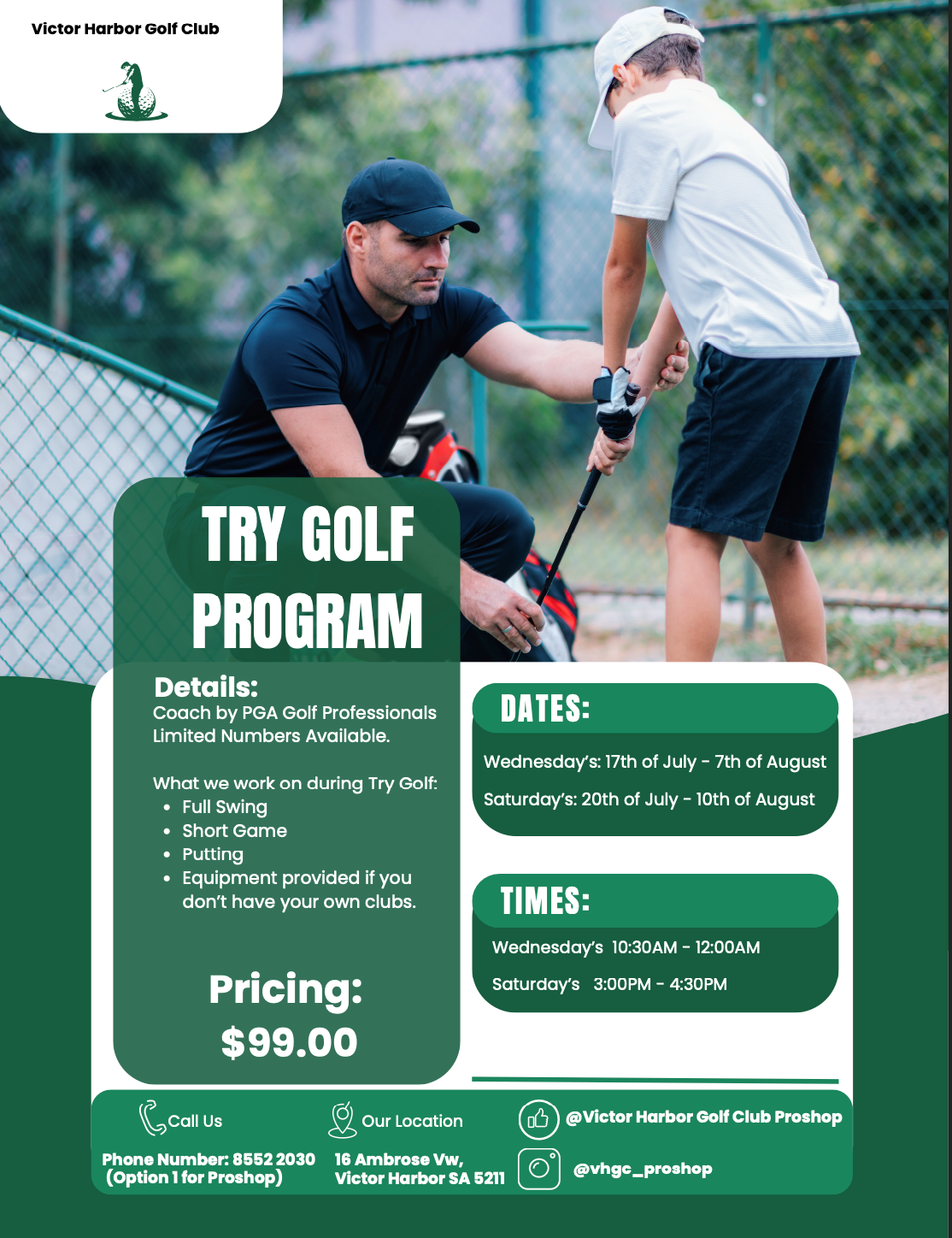 Poster advertising Try Golf programme at Victor Harbor Golf Club